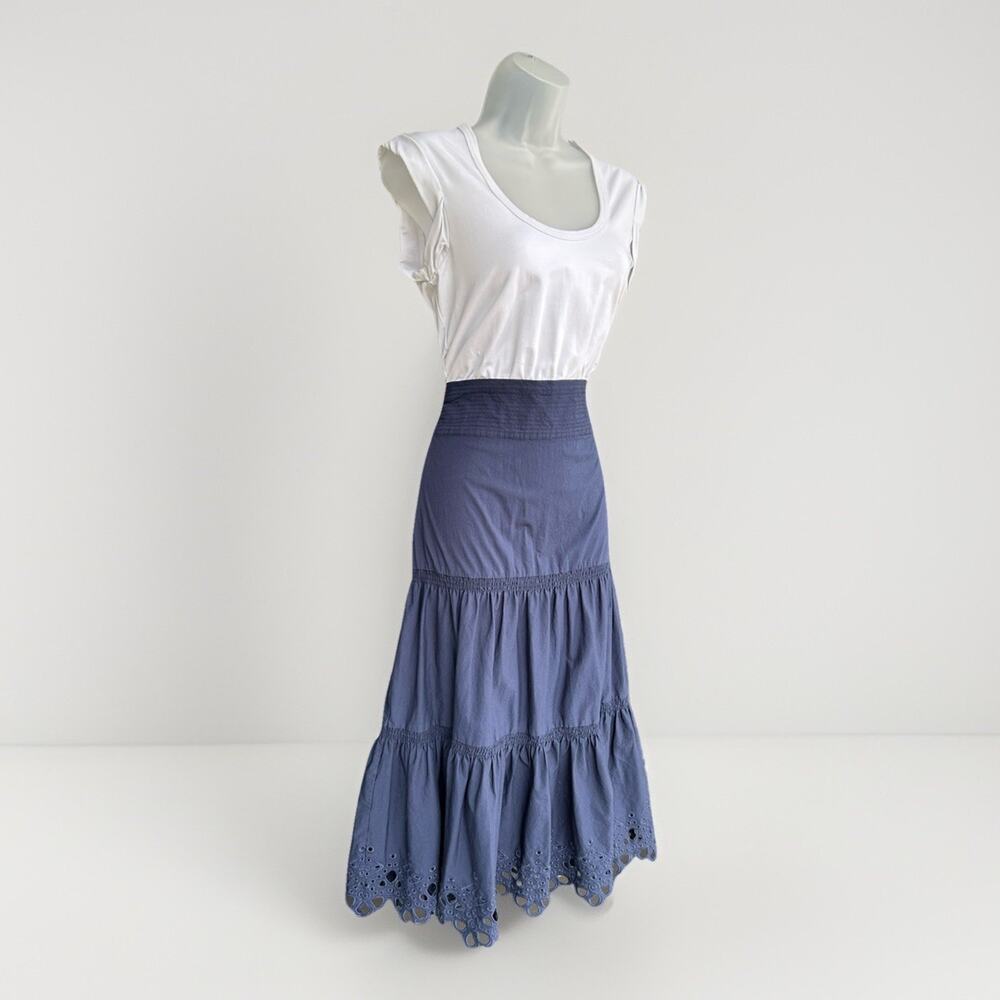 Veronica Beard Amaia Navy White Midi Dress Smocked Crochet XS Vacation Beach - Picture 4 of 13